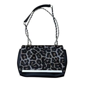 Talbots Calf Hair Leopard Print Adjustable Chain Strap Handbag 100% Leather